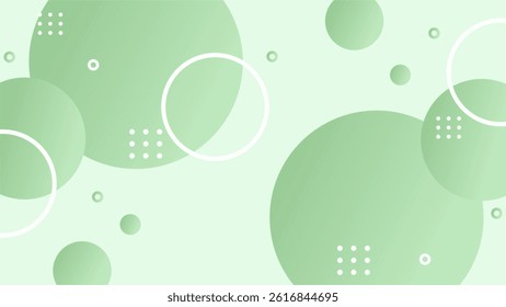 A refreshing green abstract design featuring floating circles with gradient effects and subtle white geometric accents.