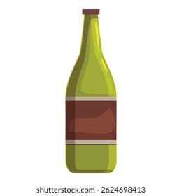 Refreshing green glass beer bottle with brown label, isolated on white