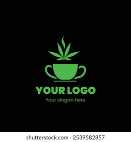 "Refreshing Green Herbal Coffee Cup Logo with Leaf Accent"

