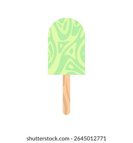 Refrescante pop de gelo verde com um padrão redemoinho exclusivo, perfeito para temas com sabor de melão ou hortelã, promoções de verão ou gráficos de sobremesa doce. Uma delícia
