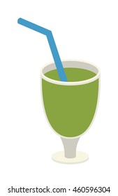 Refreshing green juice glass cocktail, lime, ice and green drink leaves