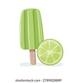 Refreshing green lime ice pop isolated vector illustration