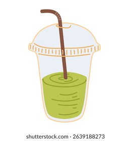 Refreshing green smoothie in a clear cup with a brown straw on a bright background