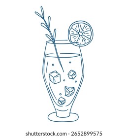 Refreshing herbal drink garnished with lime and ice served in a tall glass on a sunny day