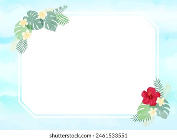 Refreshing Hibiscus and Plumeria Frame Illustration
