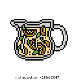 Refreshing homemade lemonade with mint leaves and lemon slices in a pitcher, pixel art isolated on white background. Citrus fizzy drink in a jar. Sweet fruit juice. Summer citron cocktail in a jug.