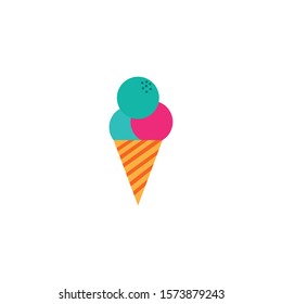 refreshing ice cream in cone flat icon vector illustration design