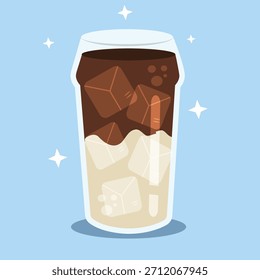 Refreshing Iced Coffee Drink with Milk and Ice Cubes