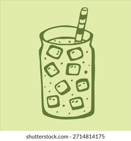 Té verde matcha helado refrescante servido en un elegante tarro de vidrio con una pajita, bellamente presentado sobre un fondo verde claro suave.