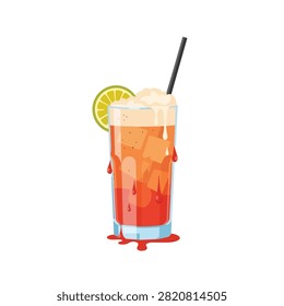 Refreshing Iced Summer Cocktail with Lime Slice and Black Straw Isolated on White Background Illustration