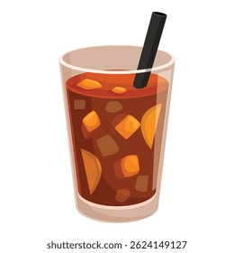 Refreshing iced tea with lemon slices and ice cubes in a transparent glass with a black straw, perfect for a hot summer day