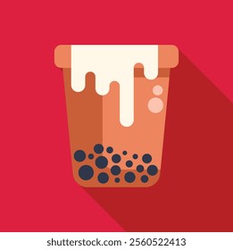 Refreshing illustration of a boba tea beverage with milk foam, in a plastic cup, perfect for projects related to beverages, tea, and more