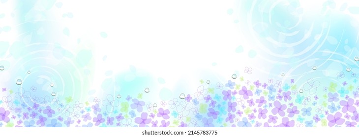 A refreshing illustration of the rainy season and hydrangea reflected on the surface of the water