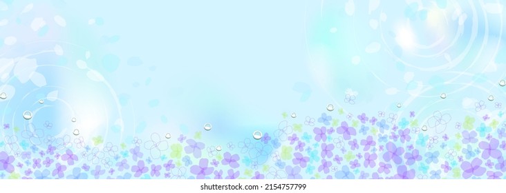 A refreshing illustration of the rainy season and hydrangea reflected on the surface of the water