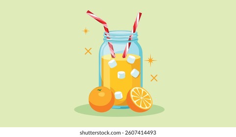 refreshing juice in mason jar with marshmallows and ice