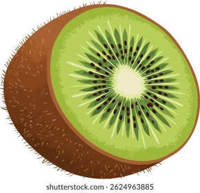 Una ilustración de dibujos animados abiertos de corte de fruta de kiwi refrescante