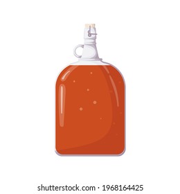 Refreshing kombucha in shaped bottle with handle, isolated on white background. Fermented probiotic drink, tea mushroom. Afternoon kombucha, summer afternoon tea. Vector illustration