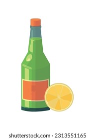 Refreshing lemon soda in a green bottle icon isolated