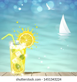 refreshing lemonade against the blue sea
