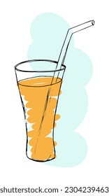 Refreshing lemonade glass color hand drawn illustration. Summertime fruit juice sketch. Alcoholic beach cocktail clipart.