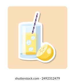 Refreshing lemonade with ice cubes and a straw, perfect summer beverage illustration