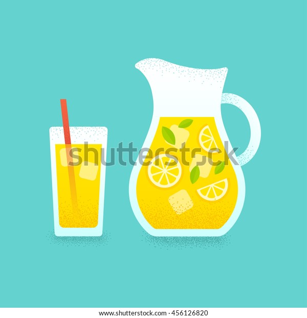 レモネードのイラストを更新しています レモンと氷を入れたグラスとストローとピッチャー ビンテージテクスチャーを持つレトロなスタイルのイラスト のベクター画像素材 ロイヤリティフリー