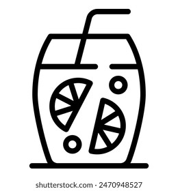 Refreshing lemonade outline icon with lemon slices, straw, and a glass on a minimalistic and trendy summerthemed vector illustration. Great for beverage, drink, and citrusrelated designs