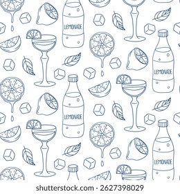 Refreshing lemonade pattern featuring glasses and fruit in a playful design