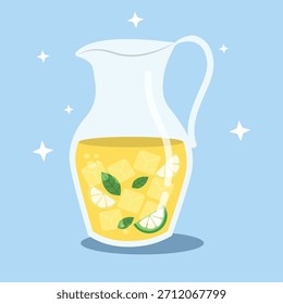 Refreshing Lemonade Pitcher with Ice and Mint