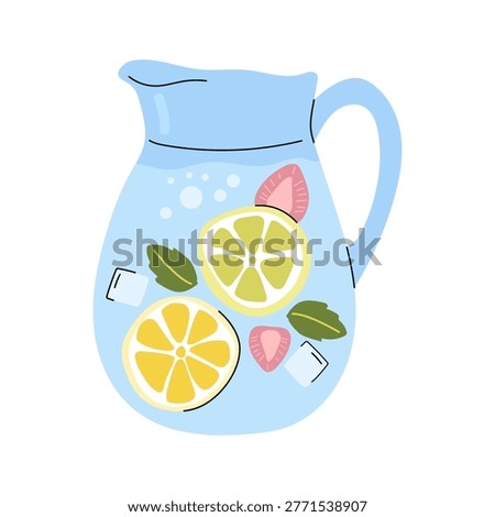 Refreshing lemonade pitcher with lemon strawberry and mint