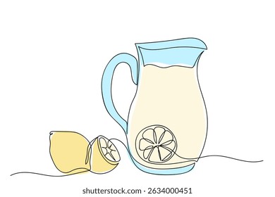 Refreshing lemonade pitcher with sliced lemons on a clean surface