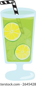 Refreshing Limeade Drink in a Glass with Ice and Lime Slices | Summer Beverage Vector Illustration