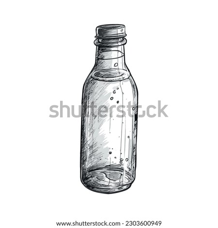Refreshing liquid in glass bottle over white