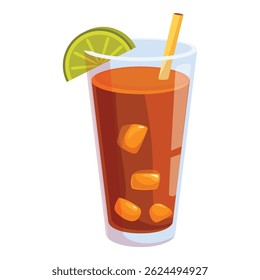 Refreshing long island iced tea cocktail served in a tall glass with ice, lime wedge, and straw