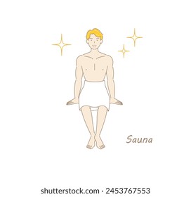 A refreshing man who loves saunas refreshes his body and mind and shines brightly in the sauna. sauna men. Simple illustration Vector.
