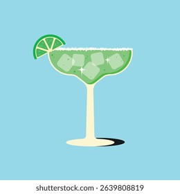 Refreshing margarita garnished with lime and salt rim. Vector illustration.
