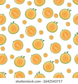 Atualizando o padrão Melon. Fatias vibrantes de Cantaloupe sobre fundo branco