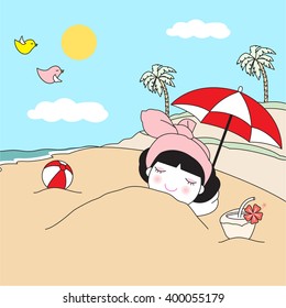 Refreshing In Natural Sand Bath Character illustration