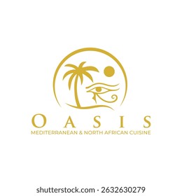 Refreshing Oasis logo featuring a palm tree with water elements and soft curves, ideal for wellness centers, resorts, or skincare brands symbolizing peace, rejuvenation, and natural beauty.
