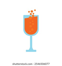 Refreshing Orange Drink Clipart for Bar and Beverage Designs Sparkling Orange Drink in a Blue Glass Vector Art.