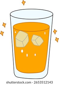 Refreshing orange drink vector illustration with ice cubes and straw in a glass, perfect for summer beverage designs and healthy lifestyle visuals