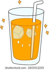 Refreshing orange drink vector illustration with ice cubes and straw in a glass, perfect for summer beverage designs and healthy lifestyle visuals