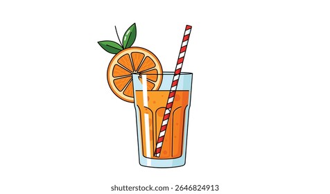 Refreshing Orange Juice With A Slice Of Citrus And A Striped Straw