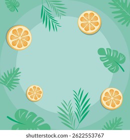 Refrescante laranja fatia folha fundo de verão exótico
