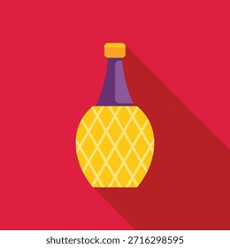 Refrescante diseño de botella de vino de piña sobre un fondo rojo vibrante, perfecto para cócteles de verano y bebidas tropicales