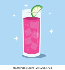 Refrescante cóctel rosa con lima y hielo