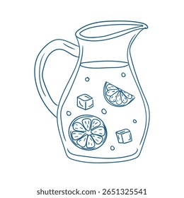Arremessador refrescante de limonada com fruta e cubos de gelo em um ambiente ao ar livre ensolarado