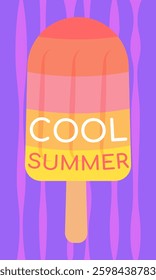 Refreshing popsicle embodies summer vibes with cool summer inscription, ideal for holiday promotions and seasonal greetings