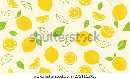 A refreshing seamless vector pattern showcasing whole lemons, sliced lemons, and green leaves on a pale yellow background, ideal for kitchen decor and beverage packaging.