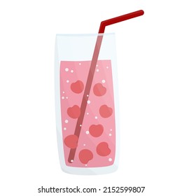 Refreshing smoothie, cocktail with cherry. A glass of vitamin summer drink. Soda with fruit pieces. Isolated fruit cold drinks on white. Element for design poster, banner. Vector stock illustrations